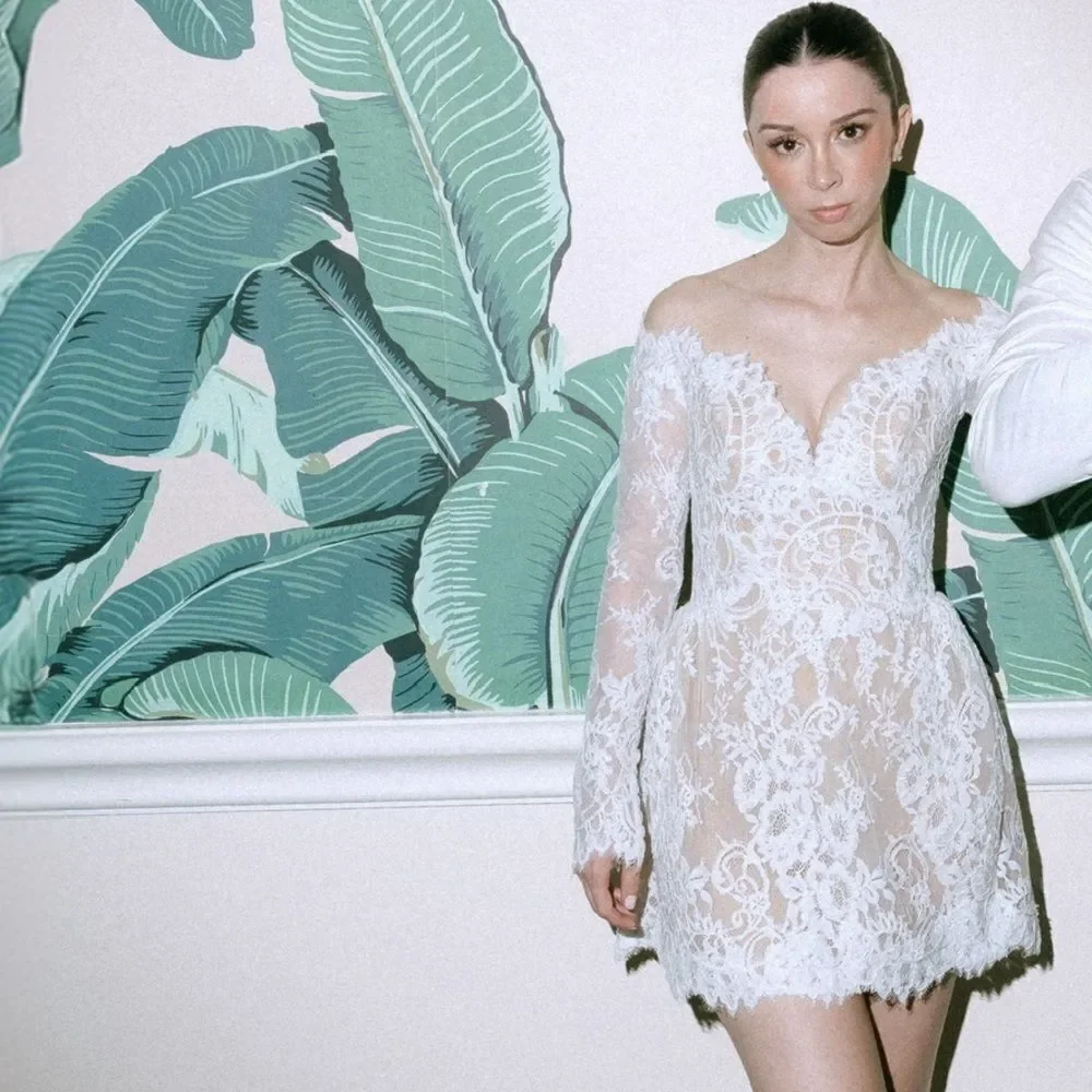 Alin LeKal Wedding Bridal Elegant White Lace Off-Shoulder Party Dress - Picture 7 of 15